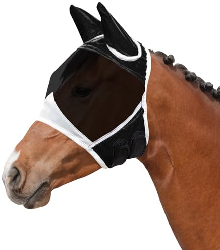 Máscara de mosca para caballo con orejas, capucha para caballos para protección UV, protección contra moscas, caballo cob con orejas, máscara de cabeza de caballo con orejas, control de vuelo para