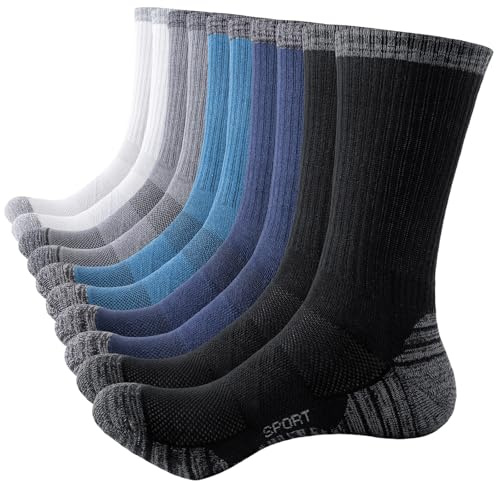 SockWaddles Men's Cushioned Sport Socks - Anti Blister, Wicking, Breathable Cotton - Unisex Crew, Padded Athletic Socks for Walking, Hiking, Work, Running, Trainer, Gym - 5 Pairs Multicolor 9-11