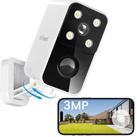 ieGeek 180° Überwachungskamera Aussen Akku, Kabellos Überwachungskamera Innen mit PIR-Bewegungserkennung, Farbige Nachtsicht, Zwei-Wege-Audio, 2.4GHz WLAN, Alexa, IP65