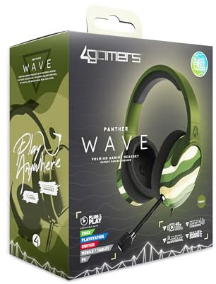 4Gamers Panther Wave - Over Ear Gaming Headset Compatible with PS4/PS5, Xbox, Switch, PC with Flexible Mic, 3.5mm Jack, 1.5m Cable, Lightweight, Comfortable and Durable (Forest Green)