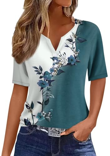 Blouse Femme Chic et Élégant Top à Boutons et Manches Courtes | Tee Shirt Femme à Col en V Blouse Femme Chic et Élégant
