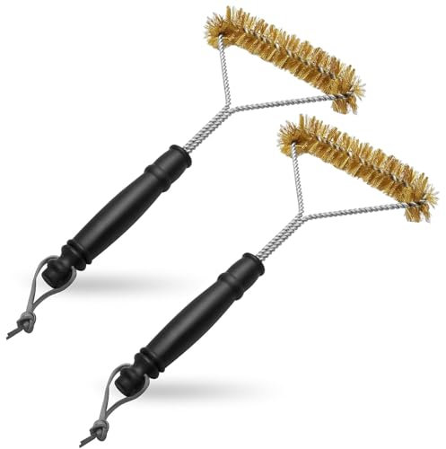2 Stück Grillbürste Messing, 16 x 31cm Grillreiniger Bürste, Verbrühungshemmender Kunststoffgriff, Grill-Zubehör für Grillrost, Gasgrill, Holzkohlegrill