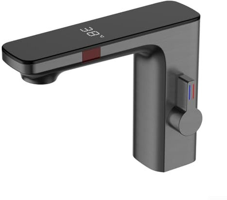Rubinetto con sensore automatico con tecnologia a infrarossi Touchless, rubinetto da bagno con display digitale, miscelatore per acqua calda e fredda, design montato sul piano (grigio)