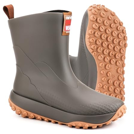 wasserflux Men's Waterproof PVC Work Rain Boots – Mid-Calf, Anti-Slip Sole, Reinforced Toe & Heel – Durable Lightweight Boots for Fishing, Farming, Gardening & Outdoor Use(7.5)