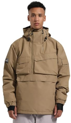 GSOU SNOW Herren Skijacke Snowboardjacke Winterjacke Schneejacke - Anorak Multi-Pocket Baggy Oversize, 15K Wasserdicht Winddicht Atmungsaktiv Warm mit Kapuze