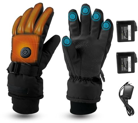 Guanti riscaldati per uomo e donna, 7,4 V, 5000 mAh, ricaricabili, con touchscreen, 3 livelli 45/50/55 ℃, guanti riscaldanti elettrici antiscivolo per ciclismo, caccia, sci, campeggio (nero)