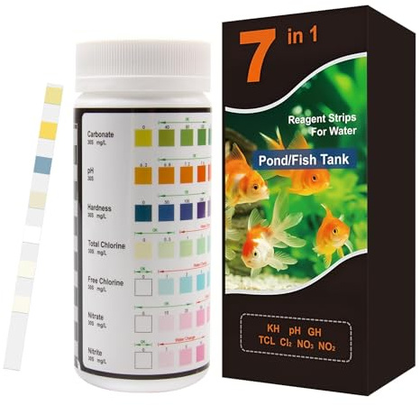 7-Way Water Testing Strips 100 Strips, Aquarium Test Strip for Fish Tanks Ponds, Multi Parameter Water Test Strips for pH Chlorine Alkalinity Hardness and Stabiliser