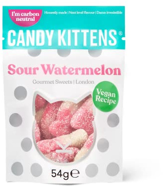 Candy Kittens Vegan Sweets Sour Watermelon – Plant-Based Vegan Treats with Fruity Flavour, No Nasties, Made with Real Fruit Juice – Ideal Snacks for Sweet Hampers & Pick and Mix – 54g Pack of 1