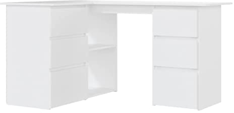 vidaXL Eckschreibtisch 6 Schubladen 2 Regale Schreibtisch Computertisch Bürotisch PC Tisch Laptoptisch Arbeitstisch Weiß 145x100x76cm Holzwerkstoff