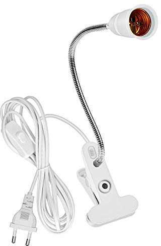 E27 Klemmlampe Klemmleuchte E26 Lampenfassung, E27 Fassung mit Kabel 7,2 Fuß, Schreibtischlampe Klipp Lampensockel Halterung, 360° Flexible Schwanenhals Lampe für Bettlampe Leselampe Nachtlesen