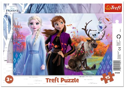 Trefl, Puzzle, Rahmenpuzzle mit Unterlage, 15 Teile, Magische Welt von Anna und ELSA, für Kinder ab 3 Jahren