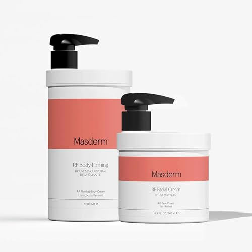 MASDERM - Crema Gel Radiofrecuencia Facial y Corporal Hidratante 500 ml y 1 L, Gel Conductor Profesional, Crema Antiedad con Ácido Hialurónico y Colágeno, Reafirmante y Antiarrugas - 2 Pack