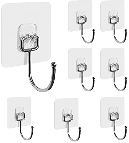 YANGWEN Selbstklebend Haken Transparent, 8 Stücke Küchenwandhaken Heavy Duty 20 kg (max.) Haken Wasserdicht,Abnehmbar,Küchenhaken für Küche Bad Wand & Decke Aufhänger.