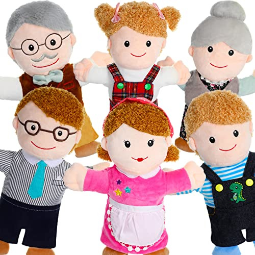 Civaner 6 Pieces Hand Puppet Set 11.8 Inch Family Members Puppets Theater Mother, Father, Son, Daughter and Grandparents for Storytelling, Teaching, Preschool, Role Play