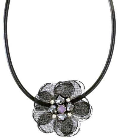 Righe e Pois - Collier fleur en tulle avec cristaux – gris, Taglia Unica, BIGIOTTERIA – Chaîne de fleurs en tulle et cristaux