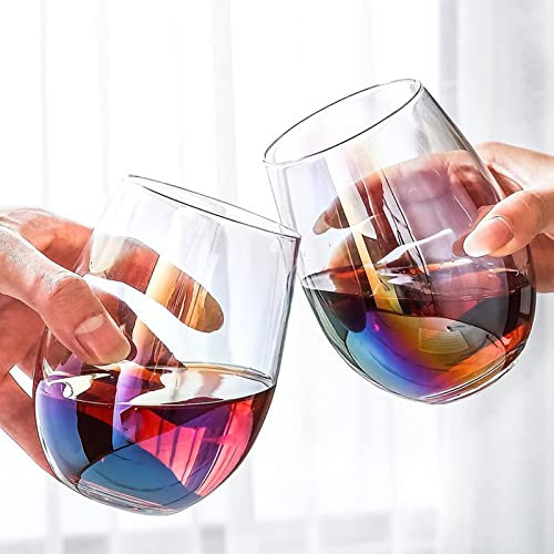 Rainbow Iridescent Wine Glass Set 18oz - Large Modern Stemless Glasses for Burgundy, Cabernet, Sauvignon, Bordeaux, Juice, Water Drinking Tumbler