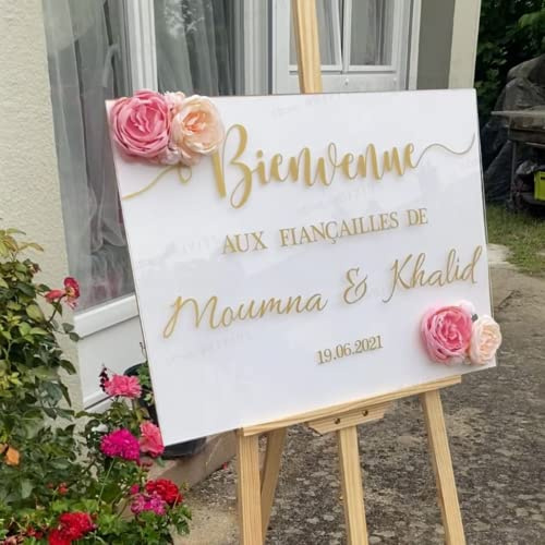 WEIYOUDP Panneau Mariage Personnalisé - Bienvenue Mariage Stickers Personnalisables (57x35cm)