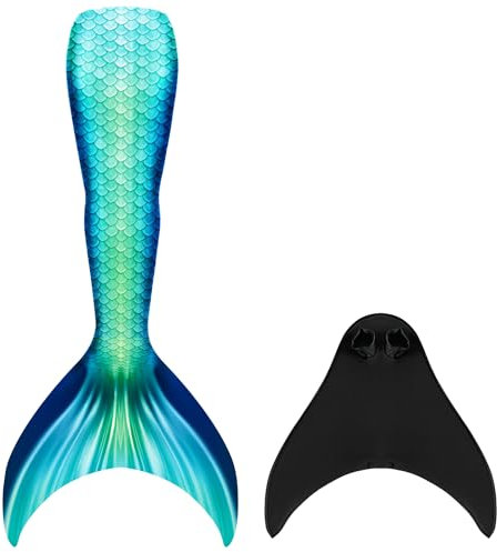 NAITOKE meerjungfrauenflosse mädchen Badeanzug - Meerjungfrau Flosse Bademode mit Bikini Set und Monoflosse Mermaid Tail, 4 Stück Set,POOYAA,164