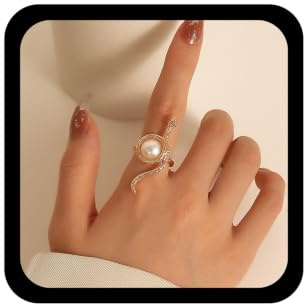 Wendalern Anello in oro serpente da donna, con perla impilabile, indice animale da matrimonio, regolabile, per fidanzamento, gioielli per ragazze