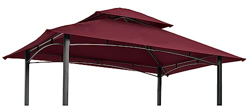 Grill Gazebo Replacement Canopy Roof, 5' x 8' Outdoor BBQ Gazebo Canopy Top Cover, Double Tired Grill Shelter Cover with 180G Polyester Fabric, Fit for 5' x 8' Gazebo, Red