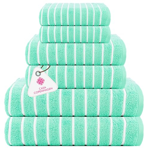 Casa Copenhagen Ecstatic 6-teiliges Handtuch-Set – Aquablau, 600 g/m², 2 Badetücher, 2 Handtücher, 2 Waschlappen aus weicher ägyptischer Baumwolle für Badezimmer, Küche und Dusche