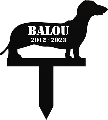 INDIGOS UG - Piquet funéraire chien - Teckel - 50 cm - Piquet commémoratif résistant aux intempéries comme décoration funéraire - Personnalisable avec nom et date au choix - Personnalisable avec texte