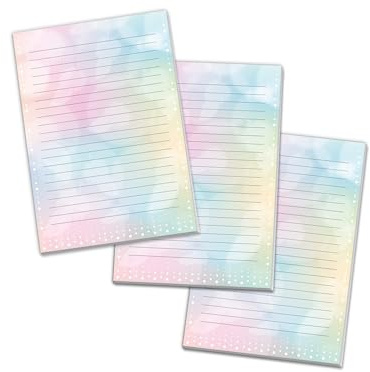 3 Briefblöcke Federn Farbverlauf Briefpapier für Jungen Mädchen Kinder und Erwachsene Schule Notizen (3 Blöcke A4 mit je 25 Blätter)