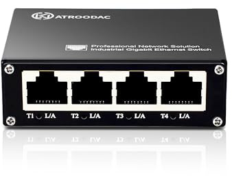 Atroodac Mini Ethernet Switch 5 Ports Gigabit Switch 10/100/1000 Mbps Unmanaged Network Switch Plug & Play Office Ethernet Splitter Fanless Quiet Metal Design Network Hub Desktop Design