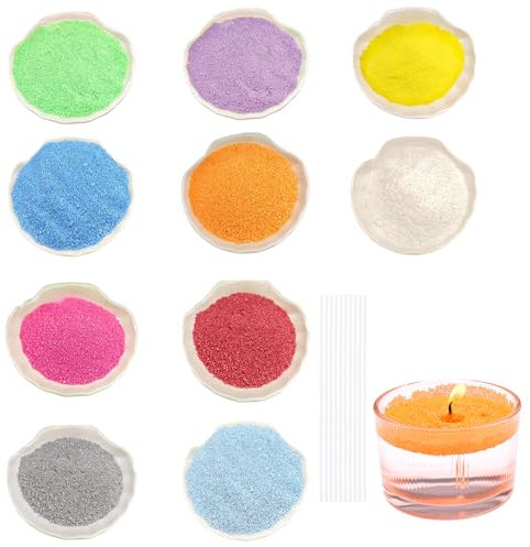 Ovaletta 10 Farben Kerzensand, Kerzensand mit Docht, Kerzensand mit Duft, Kerzen selber Machen Set, Paraffinwachs für Kerzen, mit 10 Dochte, Kerzenwachs zum Gießen, Kerzensand Set (200g)