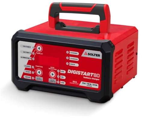 Solter DIGISTART 80 - Cargador y Arrancador Profesional de Baterías 12/24V - 10 Etapas, 80A, Modo Reparación, Test Alternador - para Talleres y Automoción