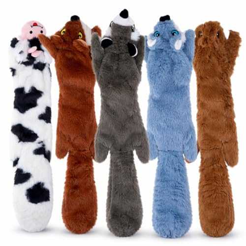 No Stuffing Dog Toys 5 Pack – Stuffless Plush Dog Toy with Squeaker & Loud Crinkle | Durable Dog Toys for Small, Medium & Large Dogs | Interactive Chew & Tug Dog Toy Multipack - 18 Plush (46cm) | UK