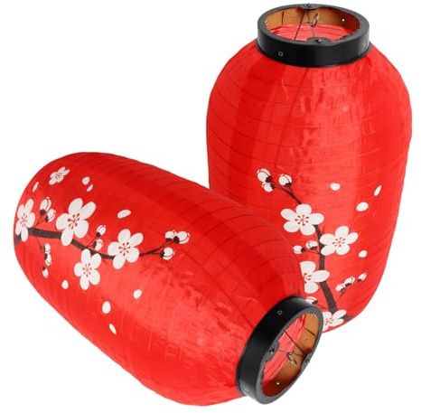 GOOHOCHY 2 Linternas Decorativas Japonesas de Tejido Rojo Diseño Tradicional para Decoración de Restaurante y Hogar, Faroles Colgantes de 25 Cm para Ambiente Festivo