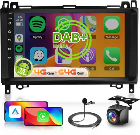 【8 Núcleo 4+64G】Hodozzy DAB/DAB+ Carplay Radio Coche para Mercedes Benz B200 W169 W245 W639 Sprinter Vito Viano,9 Pulgadas Autorradio Android con Pantalla Táctil con WiFi/GPS/RDS/FM/Bluetooth/USB/HiFi