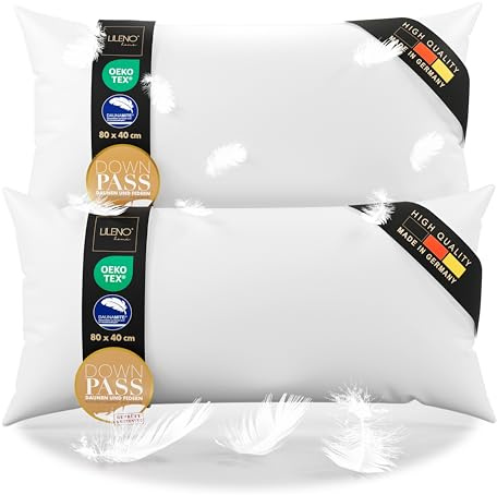 LILENO HOME Cuscino in piuma a 3 camere 40 x 80 cm (set da 2) – adatto per chi soffre di allergie – Cuscino in cotone 40 x 80 cm con imbottitura in piuma e piumino – durevole e traspirante 40 x 80 cm