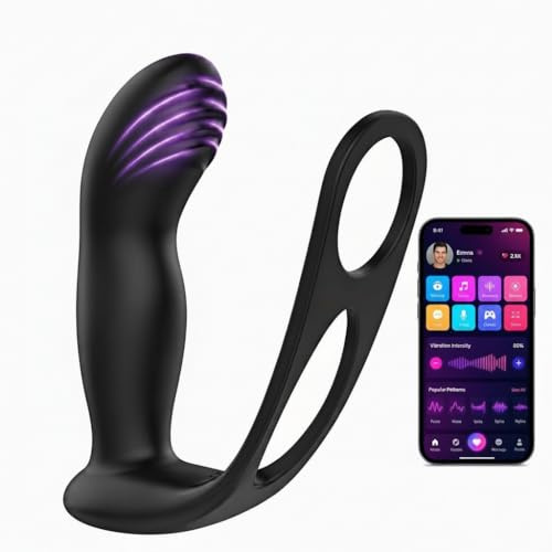 Vibrador Próstata Masculino Dildo Estimulación Próstata con Anillo para Pene 9 Modos de Vibración y Empuje Plug Anal Juguete Sexual para Hombres Control por APP Bluetooth