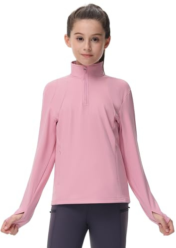 MoFiz fleecejacka barn utomhus löparjacka flickor varm träningsjacka för höst vinter, ROSA, 164-176