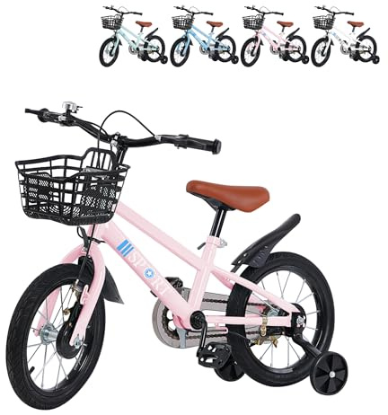 XUANYU Vélo Enfant pour 2 à 8 Ans avec Roues Stabilisatrices, Draisienne Vélos avec Pédales et Rétropédalage pour Débutant, VTC pour Fille et Garçon (Rose 14 Pouces)