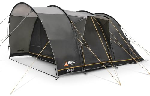 Vango Keswick 500 Tent, 5 Person Tent with Sun Front Porch, Covered Side Entry, Lights-Out Bedrooms, Sentinel Active Plus Fabric, 4000mm HH, Fully Sewn-in Groundsheet