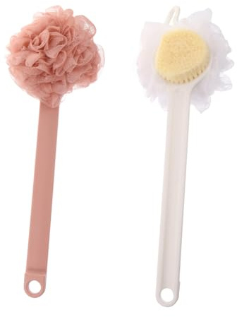 HONITANO 2 pièces Brosse de Bain à Long Manche pour Brosse Corps Douce et Massante Nettoyage et Hommes Manche Ergonomique Poils Rose et Blanc