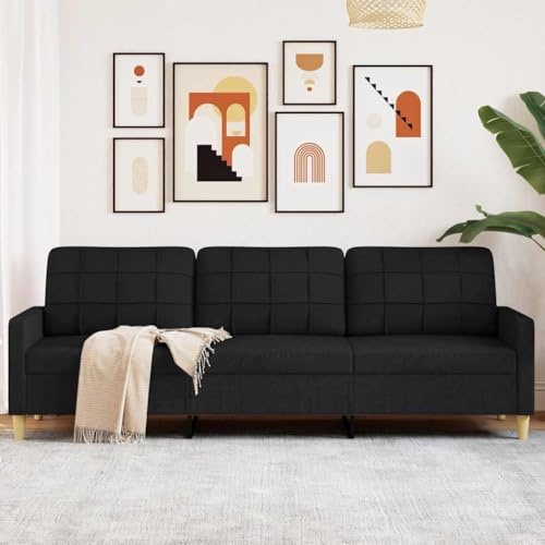 Emmtore Sofá de 3 plazas de Tela Negro 210 cm
