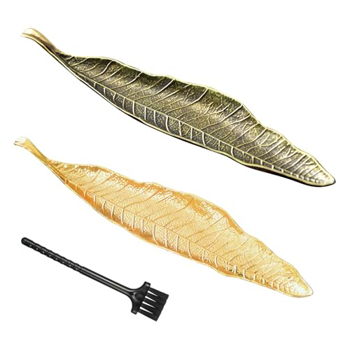 2 Pièces Porte Encens en Forme de Feuille, Brûleur Encens en Métal avec Attrape-Cendres, Support Encens Bâton Durable pour Yoga Méditation Décoration Maison Bureau, Facile à Nettoyer