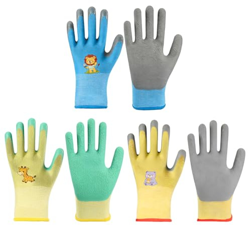 Reccisokz 3 Paia Guanti Bambini Da Giardinaggi,Per Fatti A Mano Fai-Da-Te, Lavori Domestici Quotidiani, Pittura, Attività All'Aperto (Leone + Giraffa + Orsacchiotto Bianco)