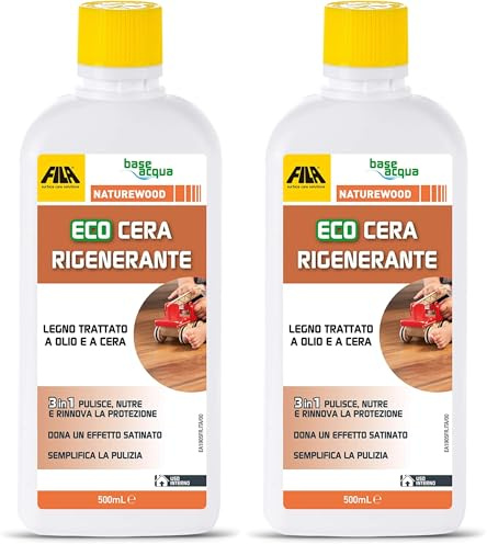 FILA Surface Care Solutions, NATUREWOOD, Eco Cera per Legno Rigenerante, adatta per parquet legno trattato ad olio/cera, 3 Effetti: Pulisce, Nutre e Protegge, Cera Pavimenti in Parquet, 500ml