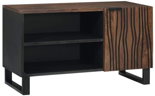 Boltkex TV-enheter, valnöt, 80 x 33 x 46 cm, trämaterial, TV-skåp, lågboard, TV-bänk med 1 dörr, 2 hyllor, mediemöbler för vardagsrum, hemmabio, förvaringsutrymme för mottagare och konsol