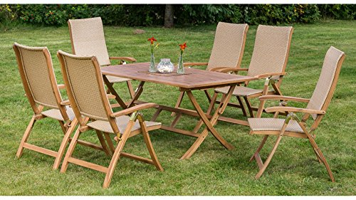 MERXX Gartenmöbelset Capri, 7-tlg., 6 Klappsessel, Tisch 160x90 cm, Akazie, klappbar naturfarben