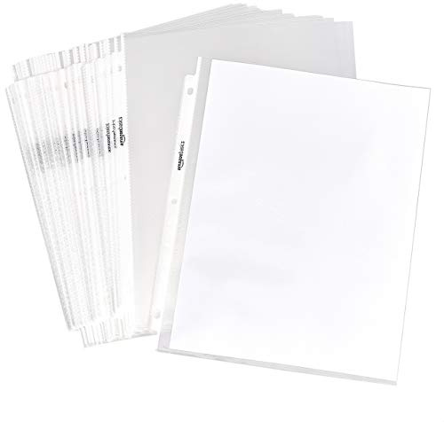Amazon Basics Sheet Protectors for 3 Ring Binder, Non-Glare, Top Loading, Letter Size 8.5 x 11 in, Clear Plastic Sleeves, 100-Pack
