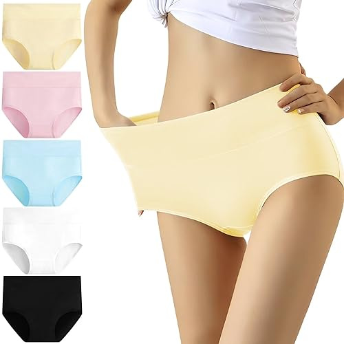 YouShow Culottes Femmes Coton Taille Haute Lot de 5 Slips Elasticité Ventre Plat(Multicolore02,XL)