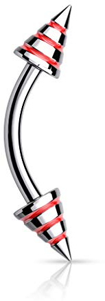 Tata Gisèle Piercing Sourcil en Acier Chirurgical 316L - Piercing Tige Courbée pour Arcade Sourcilière - Double Flèche Striée et Colorée - 8 mm - (Rouge)