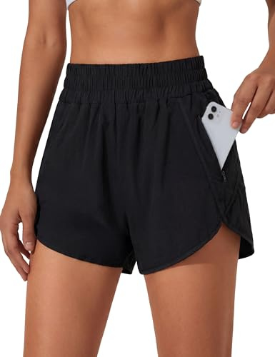 BMJL Women's Running Shorts Elastic High Waisted with Pockets, 2.5 Sporty Workout Quick Dry Athletic Shorts(M,Black)
