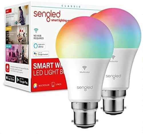 Sengled Smart Bulb B22 Multicolor RGBW, Alexa Light Bulb Bayonet, WiFi Bulb that Works with Alexa Google Home Assistant IFTTT, Dimmable LED Bulb, Remote Control, Smart Light Bulb 7.8W, 806LM, 2 Pack